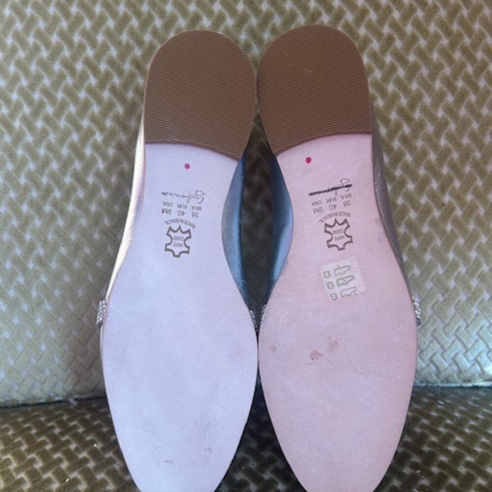 Anthropologie x Guilhermina Crystal Bow Metallic Silver Leather Loafers Flats 9 - Picture 9 of 16